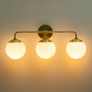 LightFixturesUSA-Brass Daisy 3-Light Opal Glass Globe Vanity Light-Wall Sconce-Brass-