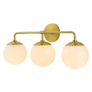 LightFixturesUSA-Brass Daisy 3-Light Opal Glass Globe Vanity Light-Wall Sconce-Brass-