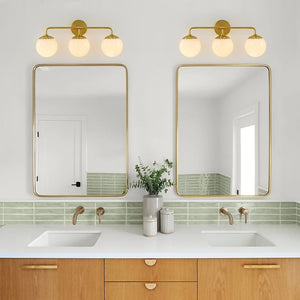 LightFixturesUSA-Brass Daisy 3-Light Opal Glass Globe Vanity Light-Wall Sconce-Brass-