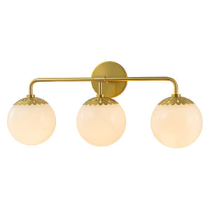 LightFixturesUSA-Brass Daisy 3-Light Opal Glass Globe Vanity Light-Wall Sconce-Brass-