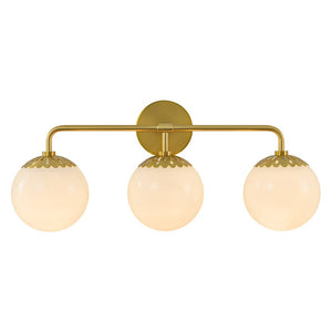 LightFixturesUSA-Brass Daisy 3-Light Opal Glass Globe Vanity Light-Wall Sconce-Brass-