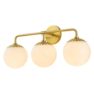 LightFixturesUSA-Brass Daisy 3-Light Opal Glass Globe Vanity Light-Wall Sconce-Brass-