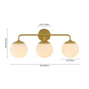 LightFixturesUSA-Brass Daisy 3-Light Opal Glass Globe Vanity Light-Wall Sconce-Brass-