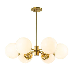 LightFixturesUSA-Brass Daisy Tiered Opal Glass Globe Sputnik Chandelier-Chandelier-Brass-1-Tier