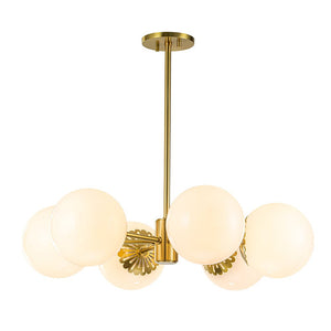 LightFixturesUSA-Brass Daisy Tiered Opal Glass Globe Sputnik Chandelier-Chandelier-Brass-1-Tier