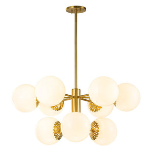 LightFixturesUSA-Brass Daisy Tiered Opal Glass Globe Sputnik Chandelier-Chandelier-Brass-1-Tier
