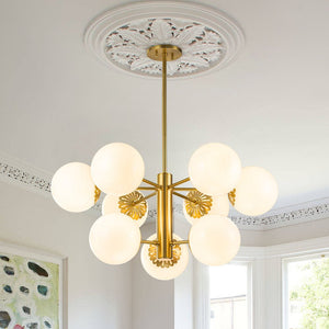 LightFixturesUSA-Brass Daisy Tiered Opal Glass Globe Sputnik Chandelier-Chandelier-Brass-2-Tier