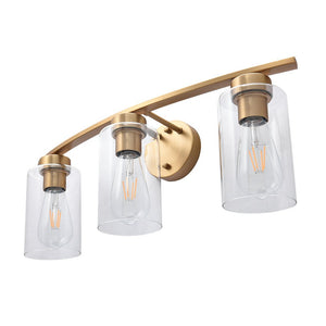 LightFixturesUSA-Brass Glass Vanity Wall Light-Wall Sconce-3-Light-
