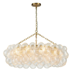 LightFixturesUSA-Brass Halo Ribbed Glass Globe Bubble Ring Chandelier-Chandelier-12-Lt-