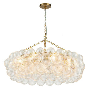 LightFixturesUSA-Brass Halo Ribbed Glass Globe Bubble Ring Chandelier-Chandelier-12-Lt-