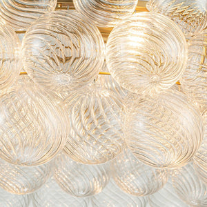 LightFixturesUSA-Brass Halo Ribbed Glass Globe Bubble Ring Chandelier-Chandelier-12-Lt-