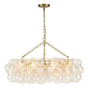 LightFixturesUSA-Brass Halo Ribbed Glass Globe Bubble Ring Chandelier-Chandelier-12-Lt-