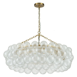 LightFixturesUSA-Brass Halo Ribbed Glass Globe Bubble Ring Chandelier-Chandelier-12-Lt-