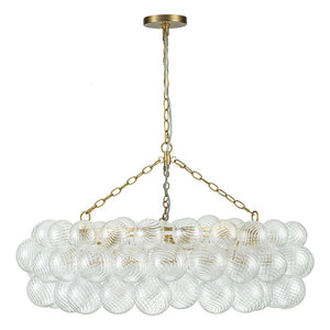 LightFixturesUSA-Brass Halo Ribbed Glass Globe Bubble Ring Chandelier-Chandelier-12-Lt-