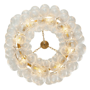 LightFixturesUSA-Brass Halo Ribbed Glass Globe Bubble Ring Chandelier-Chandelier-12-Lt-