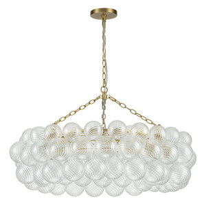 LightFixturesUSA-Brass Halo Ribbed Glass Globe Bubble Ring Chandelier-Chandelier-12-Lt-