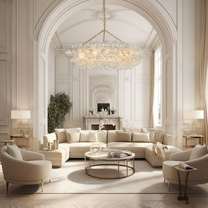 LightFixturesUSA-Brass Halo Ribbed Glass Globe Bubble Ring Chandelier-Chandelier-12-Lt-