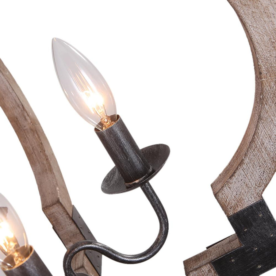 LightFixturesUSA-Candle Style Wood Quatrefoil Chandelier-Chandelier--