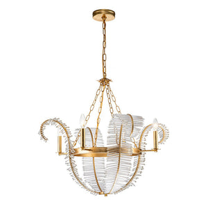 LightFixturesUSA-Chic Brass Crystal Floral Chandelier-Chandelier--