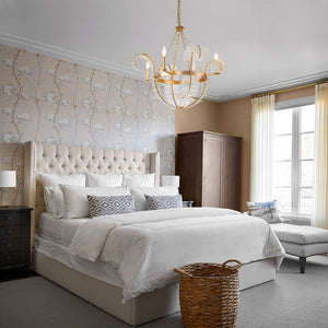 LightFixturesUSA-Chic Brass Crystal Floral Chandelier-Chandelier--