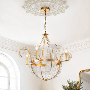 LightFixturesUSA-Chic Brass Crystal Floral Chandelier-Chandelier--