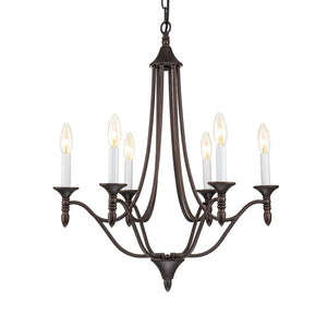 LightFixturesUSA-Classic Candle Style 6-Light Metal Empire Chandelier-Chandelier-Oilded Rubbed Bronze-