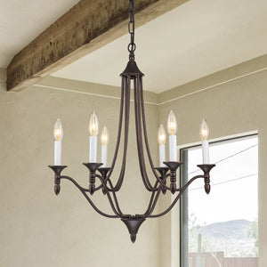 LightFixturesUSA-Classic Candle Style 6-Light Metal Empire Chandelier-Chandelier-Oilded Rubbed Bronze-
