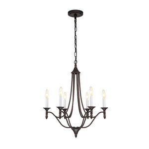 LightFixturesUSA-Classic Candle Style 6-Light Metal Empire Chandelier-Chandelier-Oilded Rubbed Bronze-