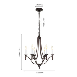 LightFixturesUSA-Classic Candle Style 6-Light Metal Empire Chandelier-Chandelier-Oilded Rubbed Bronze-