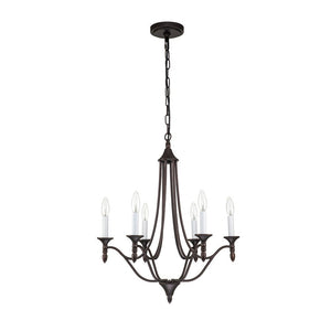 LightFixturesUSA-Classic Candle Style 6-Light Metal Empire Chandelier-Chandelier-Oilded Rubbed Bronze-