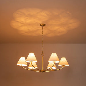 LightFixturesUSA-Classic French 6-Light White Linen Shade Chandelier-Chandelier-6-Lt-Black