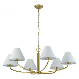 LightFixturesUSA-Classic French 6-Light White Linen Shade Chandelier-Chandelier-6-Lt-Black
