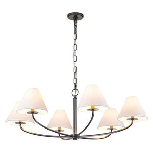LightFixturesUSA-Classic French 6-Light White Linen Shade Chandelier-Chandelier-6-Lt-Black