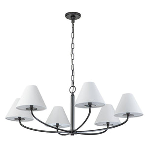 LightFixturesUSA-Classic French 6-Light White Linen Shade Chandelier-Chandelier-6-Lt-Black