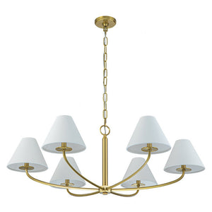LightFixturesUSA-Classic French 6-Light White Linen Shade Chandelier-Chandelier-6-Lt-Black