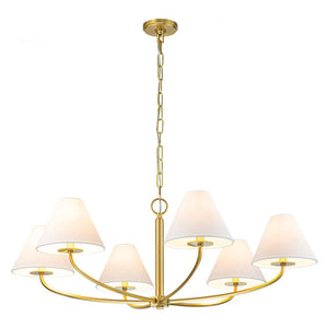 LightFixturesUSA-Classic French 6-Light White Linen Shade Chandelier-Chandelier-6-Lt-Black