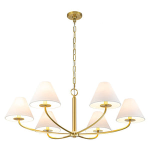 LightFixturesUSA-Classic French 6-Light White Linen Shade Chandelier-Chandelier-6-Lt-Black