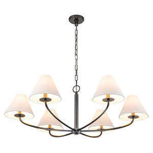 LightFixturesUSA-Classic French 6-Light White Linen Shade Chandelier-Chandelier-6-Lt-Black