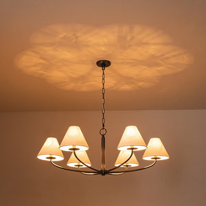 LightFixturesUSA-Classic French 6-Light White Linen Shade Chandelier-Chandelier-6-Lt-Black