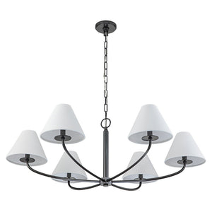 LightFixturesUSA-Classic French 6-Light White Linen Shade Chandelier-Chandelier-6-Lt-Black