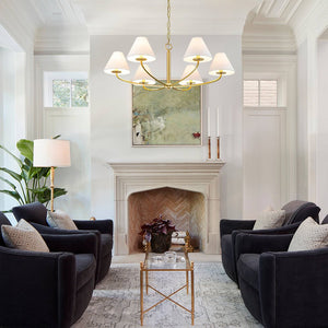 LightFixturesUSA-Classic French 6-Light White Linen Shade Chandelier-Chandelier-6-Lt-Brass