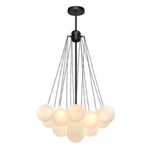 LightFixturesUSA-Cluster Frosted Glass Bubble Chandelier-Chandelier-19 Globes-Black