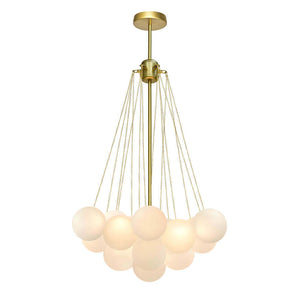 LightFixturesUSA-Cluster Frosted Glass Bubble Chandelier-Chandelier-19 Globes-Brass