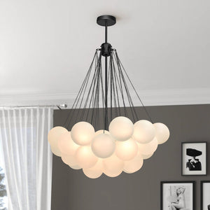 LightFixturesUSA-Cluster Frosted Glass Bubble Chandelier-Chandelier-37 Globes-Black