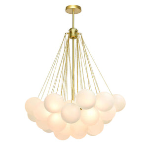 LightFixturesUSA-Cluster Frosted Glass Bubble Chandelier-Chandelier-37 Globes-Brass