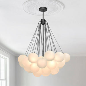 LightFixturesUSA-Cluster Frosted Glass Bubble Chandelier-Chandelier-37 Globes-Brass