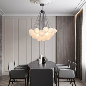 LightFixturesUSA-Cluster Frosted Glass Bubble Chandelier-Chandelier-37 Globes-Brass