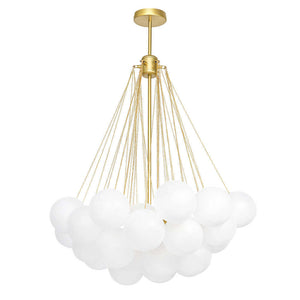 LightFixturesUSA-Cluster Frosted Glass Bubble Chandelier-Chandelier-37 Globes-Brass