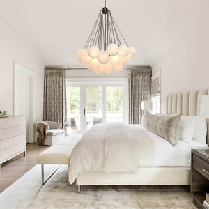 LightFixturesUSA-Cluster Frosted Glass Bubble Chandelier-Chandelier-37 Globes-Brass