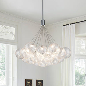 LightFixturesUSA-Cluster Ribbed Glass Dimmable LED Bubble Chandelier-Chandelier-Chrome-